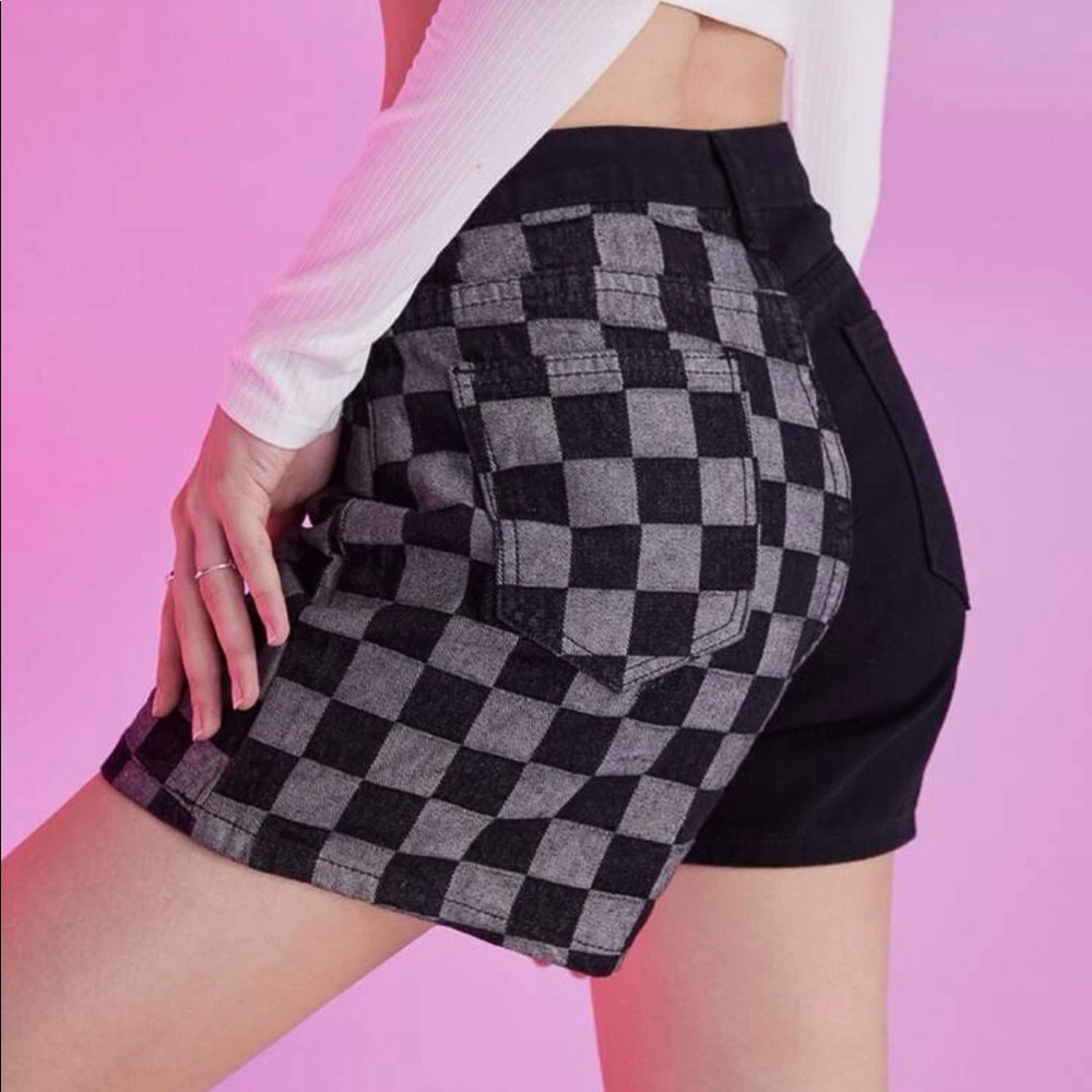 Grey and black checkered Jean shorts / S / unworn